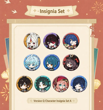 Genshin Impact Vibrant Harriers Aloft in Spring Breeze mini badge set B featuring festive character badge artwork