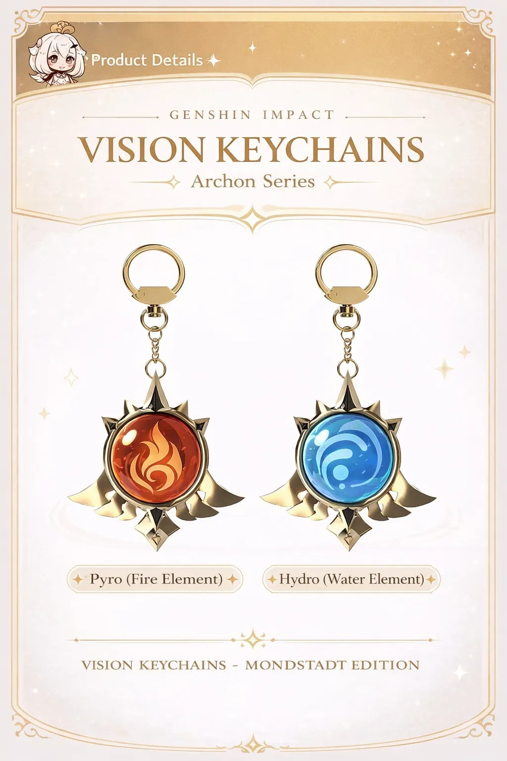 Genshin Impact vision keychain size and material details