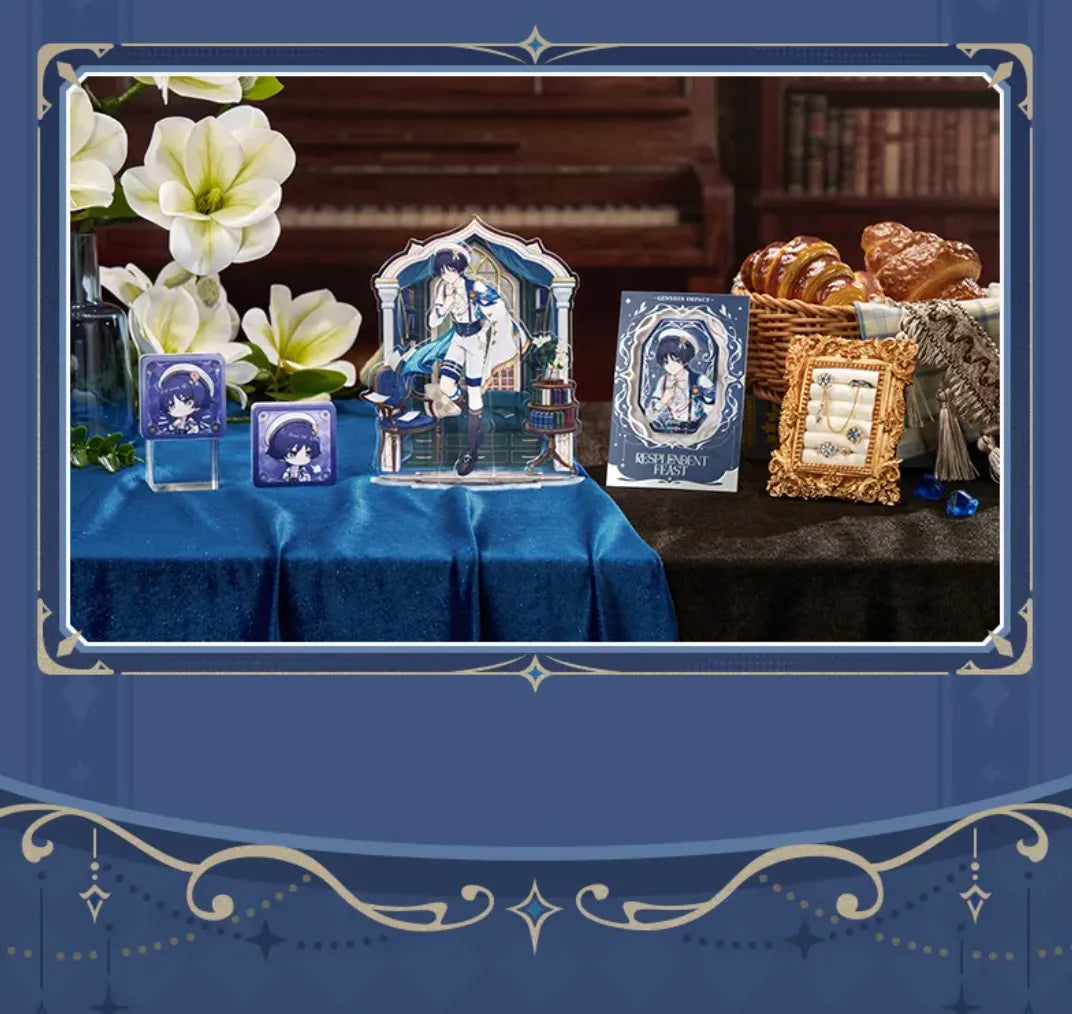 Genshin Impact Wanderer blue and gold banquet themed design detail