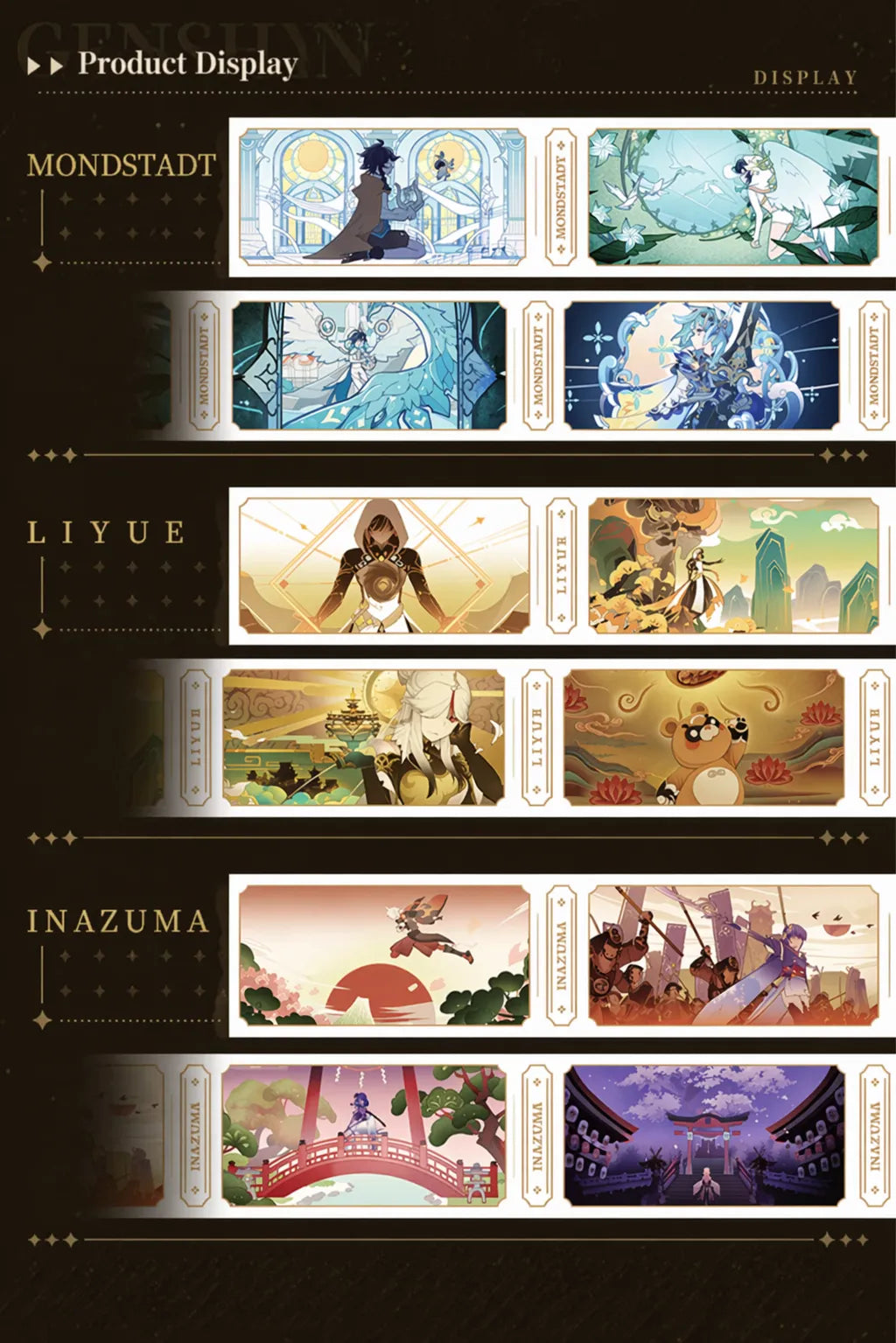 Genshin Impact washi tape detailed scenes landscapes and elemental themes