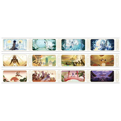 Genshin Impact washi tape unrolled display showing continuous artwork scenes