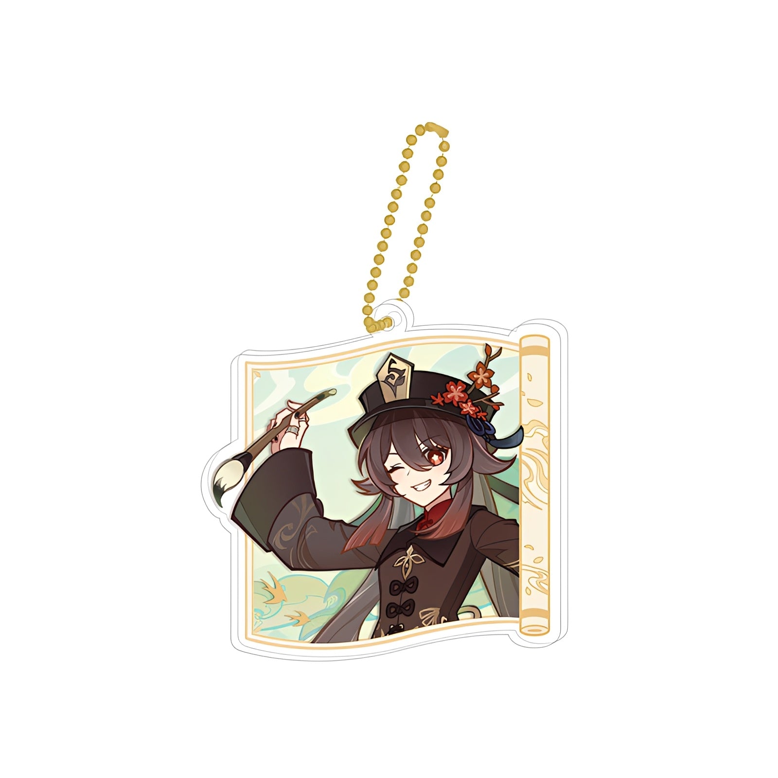Genshin Impact Hu Tao acrylic keychain from Waterborne Poetry Collection gold foil finish
