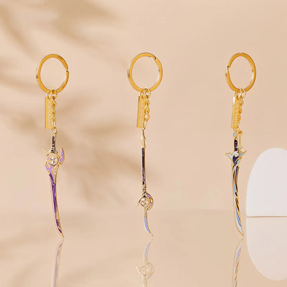 Genshin Impact Divine Casting weapon metal charm collection featuring iconic weapons