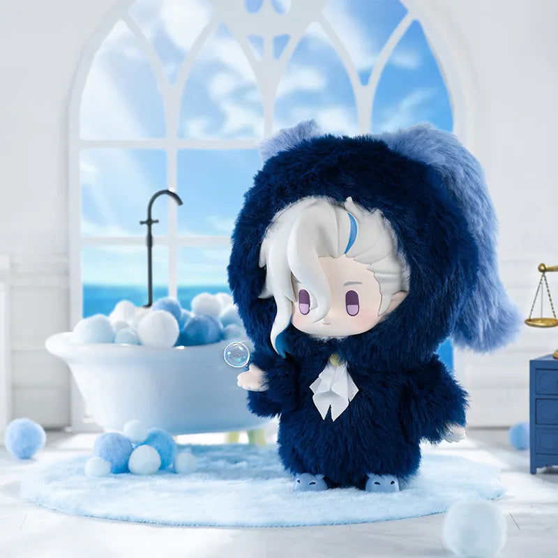 Genshin Impact Winter Nesting Series Neuvillette plush charm in a navy animal-themed outfit
