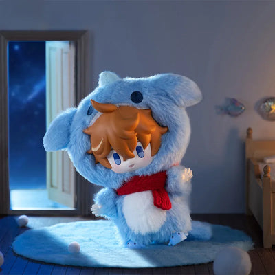 Genshin Impact Winter Nesting Series Tartaglia plush charm in a blue animal-themed outfit