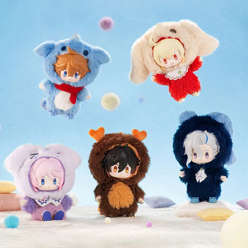 Genshin Impact Winter Nesting Series plush charms featuring Klee, Tartaglia, Zhongli, Neuvillette and Citlali