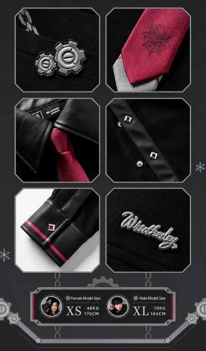 Genshin Impact Wriothesley casual shirt featuring embroidered tie details and industrial metallic decorations