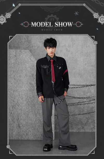 Genshin Impact Wriothesley casual shirt full body model showcase with industrial themed styling