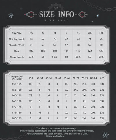 Genshin Impact Wriothesley casual shirt size chart and fitting reference guide