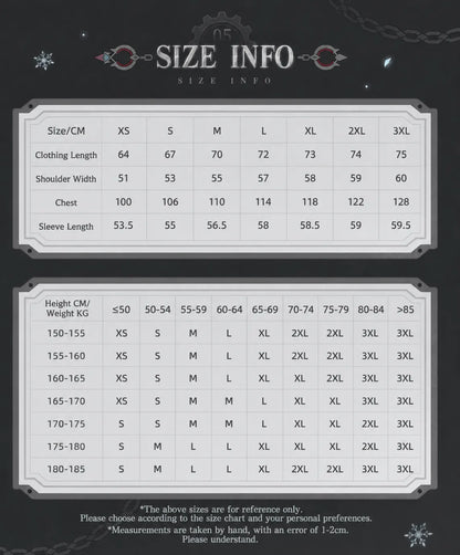 Genshin Impact Wriothesley casual shirt size chart and fitting reference guide