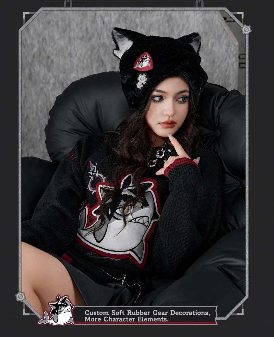 Asymmetrical cat ear design on Wriothesley themed plush fur hat