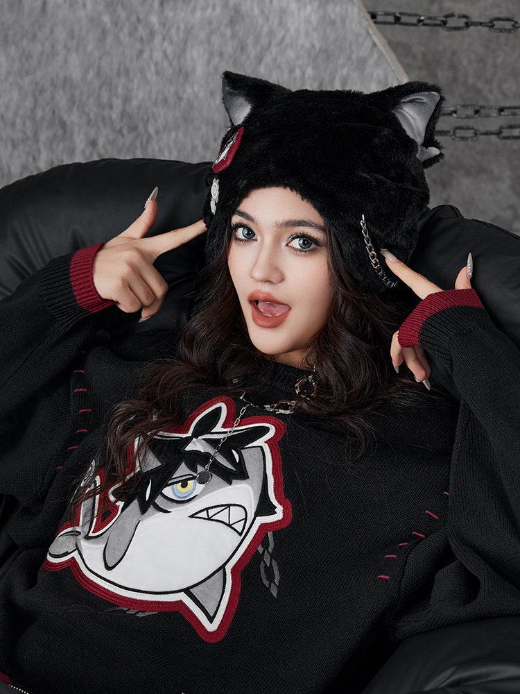 Genshin Impact Wriothesley plush fur hat with asymmetrical cat ears and detachable themed decorations