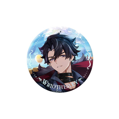 Genshin Impact Wriothesley character badge with holographic finish and themed artwork