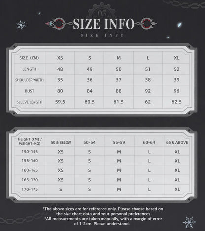 Genshin Impact Wriothesley knitted shirt size chart and fitting reference guide