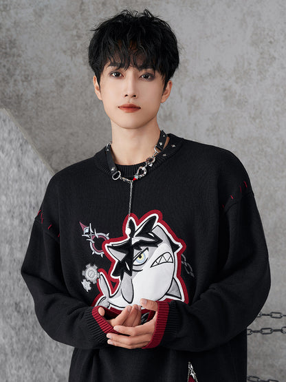 Wriothesley themed necklace styled with oversized sweater and dark streetwear outfit
