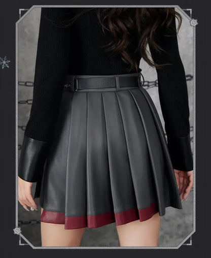 Genshin Impact Wriothesley pleated skirt featuring custom stitching, metallic embellishments, and PU craftsmanship