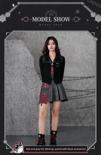 Genshin Impact Wriothesley pleated skirt featuring smooth PU texture and structured pleated silhouette