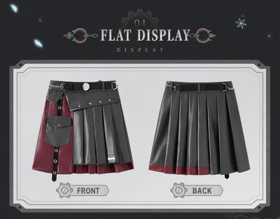 Genshin Impact Wriothesley pleated skirt with layered flap design and metallic rivet decorations