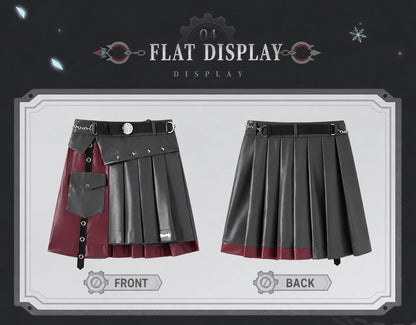 Genshin Impact Wriothesley pleated skirt with layered flap design and metallic rivet decorations