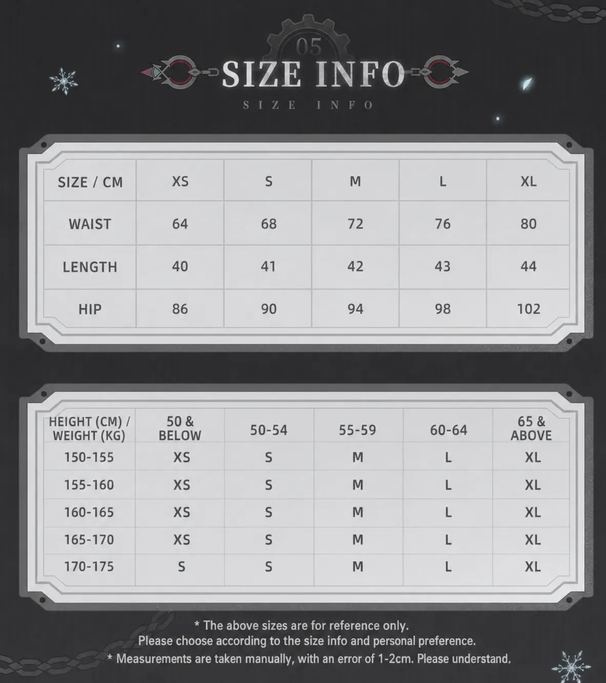 Genshin Impact Wriothesley pleated skirt size chart and fitting recommendation guide
