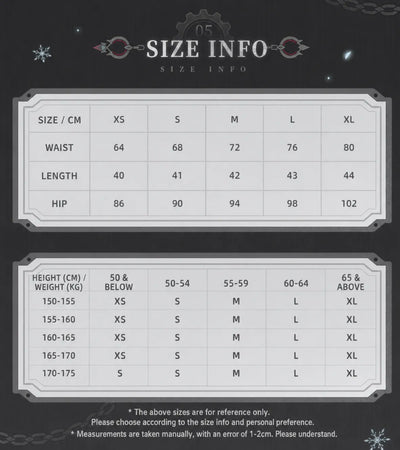 Genshin Impact Wriothesley pleated skirt size chart and fitting recommendation guide
