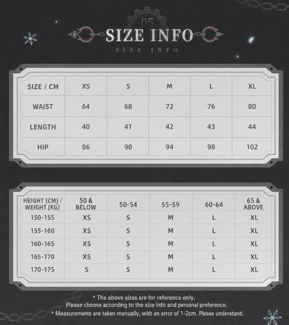 Genshin Impact Wriothesley pleated skirt size chart and fitting recommendation guide