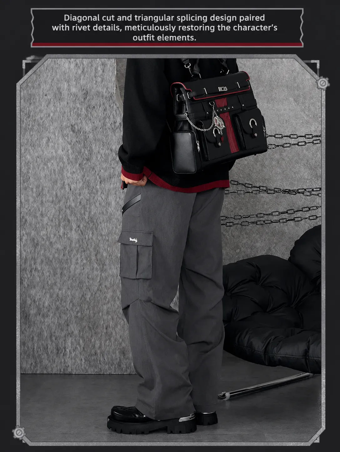 Flat display of Genshin Impact Wriothesley themed casual pants front and back views