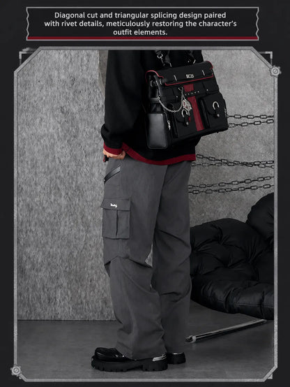 Flat display of Genshin Impact Wriothesley themed casual pants front and back views