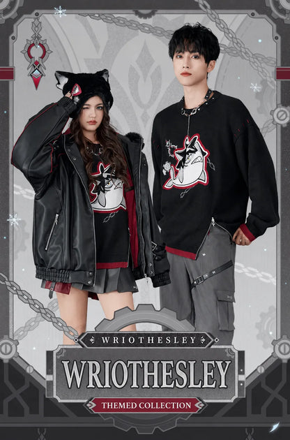 Wriothesley themed plush fur hat with coordinated character streetwear styling