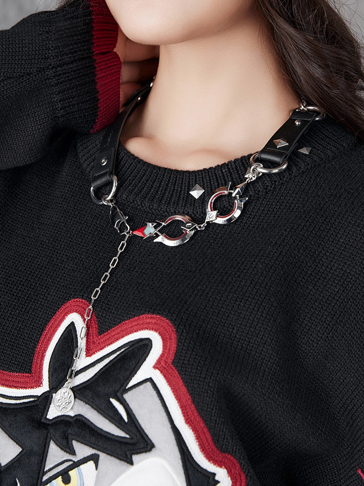 Genshin Impact Wriothesley themed impression necklace with leather and metal chain design