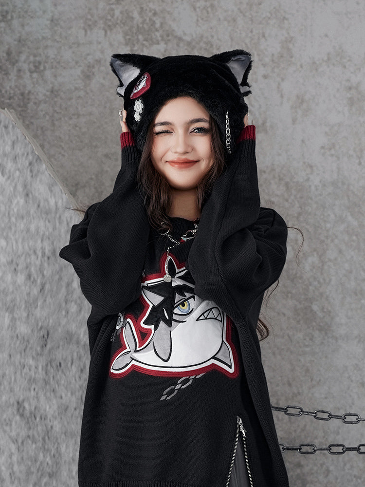 Genshin Wriothesley themed impression plush fur hat with coordinated streetwear styling and cat ear design