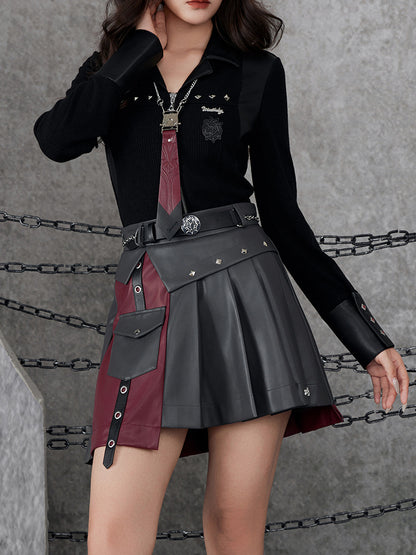 Genshin Wriothesley Themed Impression Series pleated skirt with industrial fashion styling and layered PU details