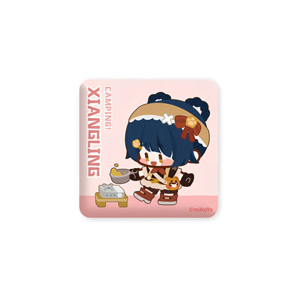 Genshin Impact Xiangling camping adventure square badge chibi cooking theme