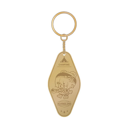 Genshin Impact Xiangling camping keychain chibi enamel metal pendant outdoor cooking theme accessory