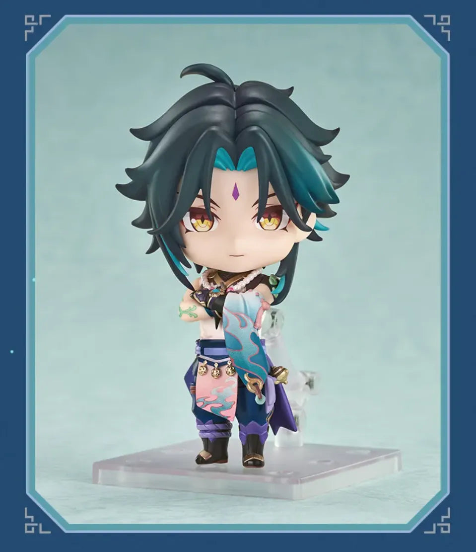 Genshin Impact Xiao Clay Figure featuring detailed outfit tattoos and character accessories