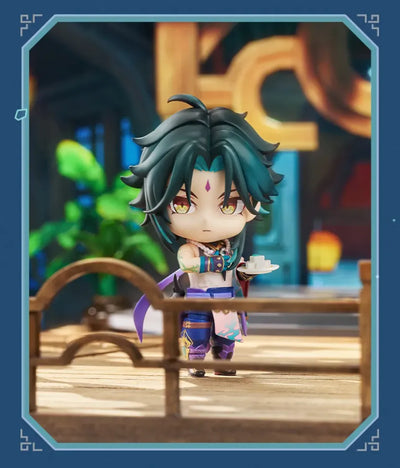 Xiao Clay Figure displayed with Jade Spear in a Liyue-themed scene
