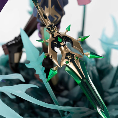 Genshin Impact Xiao side profile showcasing pose and flowing accessories