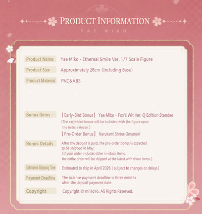 Bonus items included with Yae Miko Ethereal Smile Ver. 1/7 Scale Figure preorder