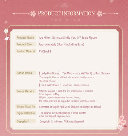 Bonus items included with Yae Miko Ethereal Smile Ver. 1/7 Scale Figure preorder