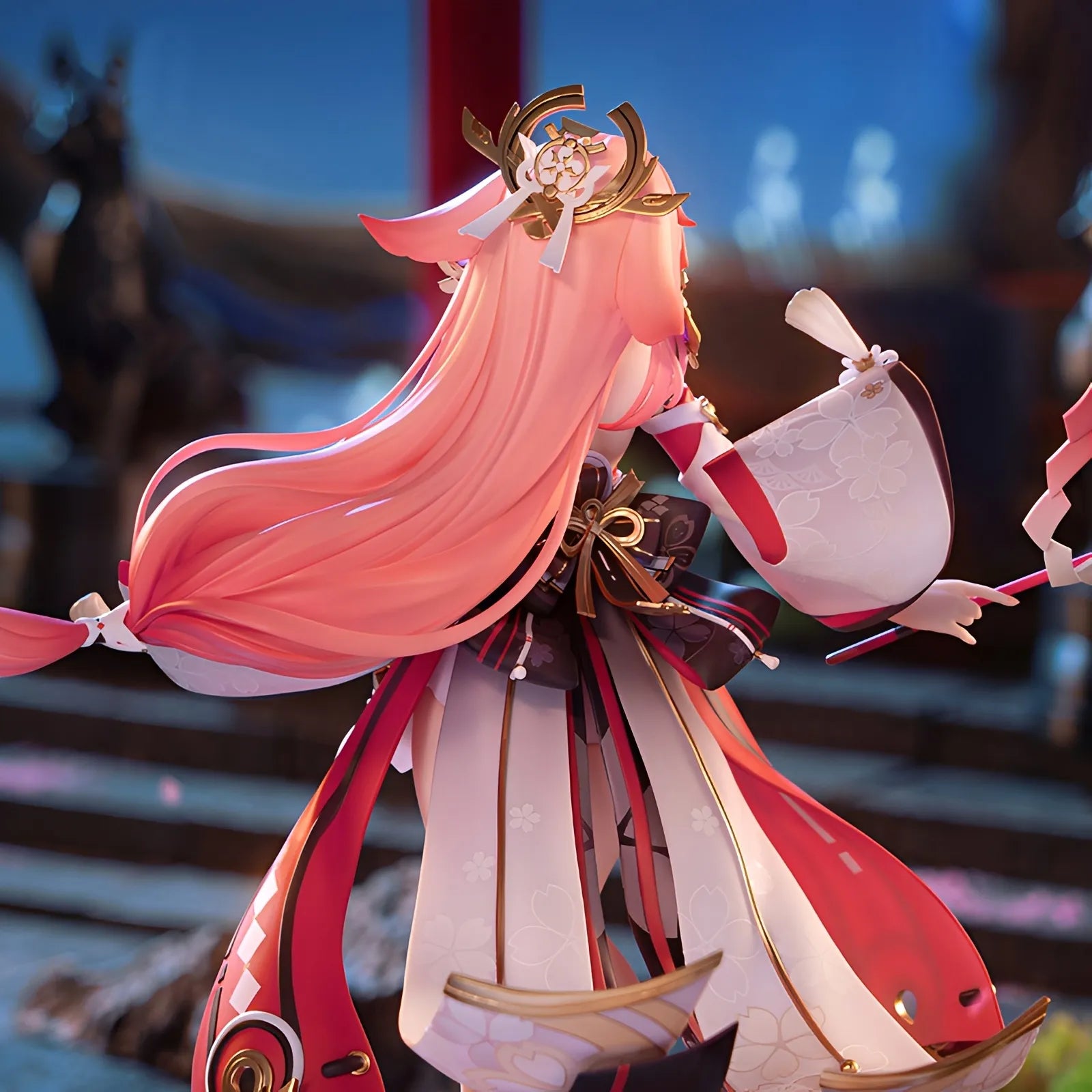Close up of Yae Miko Ethereal Smile Ver. 1/7 Scale Figure showing facial details and accessories