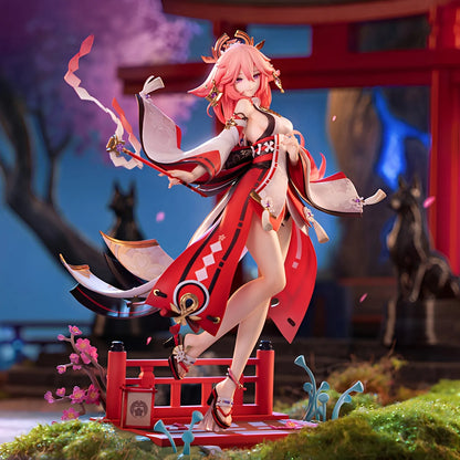Genshin Yae Miko Ethereal Smile Ver. 1/7 Scale Figure collection display with sakura themed base and elegant shrine styling