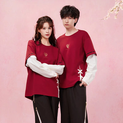 genshin impact yae miko patchwork long sleeve t shirt couple outfit cosplay styling