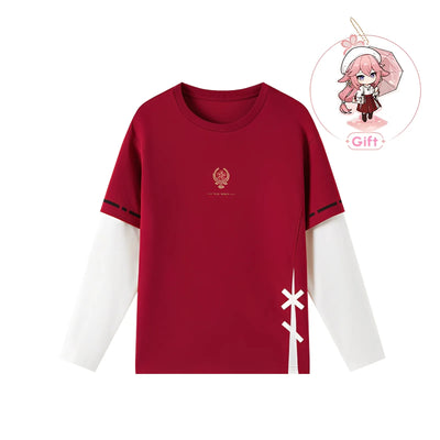 genshin impact yae miko patchwork long sleeve t shirt front back white background