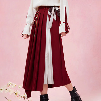 yae miko pleated skirt layered design side slit detail