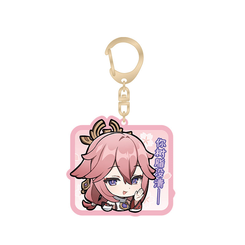 Genshin Yae Miko acrylic keychain featuring chibi Inazuma character artwork