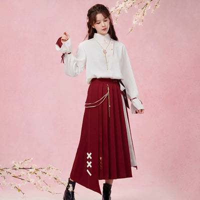 yae miko themed skirt outfit styled with matching accessories