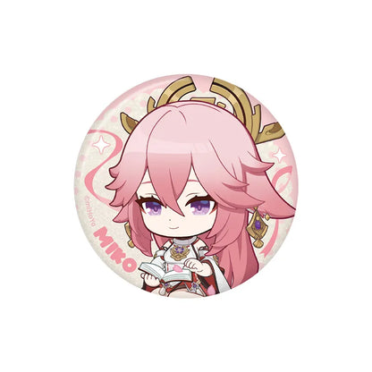 Genshin Impact Yae Miko Stellar Recollection series character badge featuring pink chibi artwork