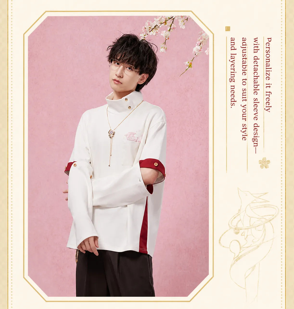 embroidered fox detail on chest pocket yae miko sweatshirt