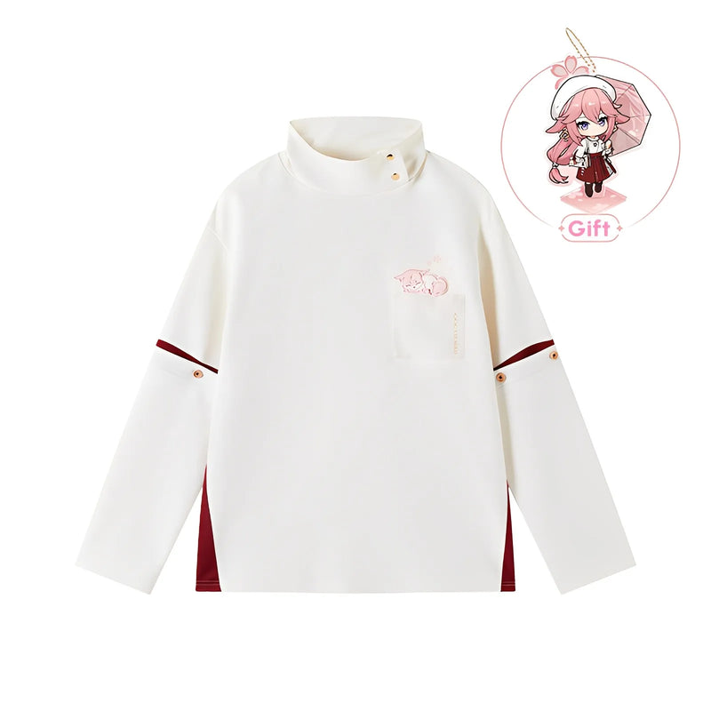 genshin impact yae miko stand collar sweatshirt isolated on white background