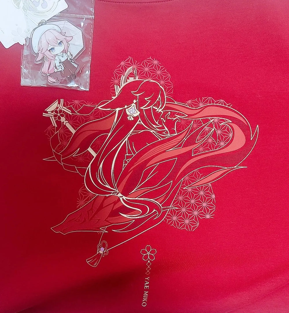 Genshin Impact Yae Miko Themed Patchwork Long Sleeve T-Shirt